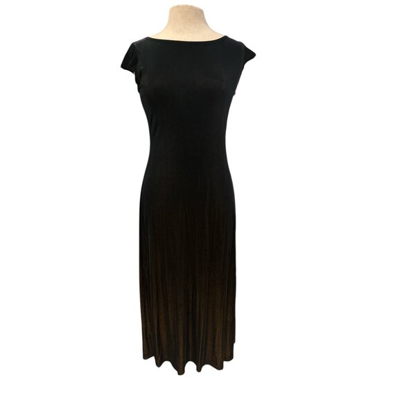 Vintage whimsigoth Black & Gold Ombre Velvet Cap Sleeve Midi Dress - Picture 1 of 11